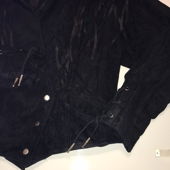 GIII Leather Fringed Jacket Black Size Medium Western Show Jacket - Picture 3 of 11